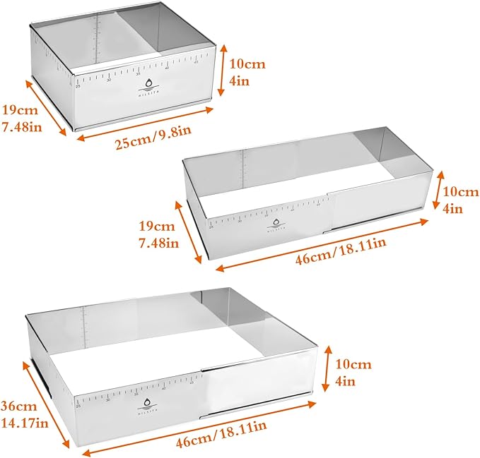 Adjustable Rectangle Mousse Cake Ring Mold - Extendable Stainless Steel Rectangle Shaped Cake Cutter, Bakeware for Customized Baking - Heavy Duty Baking Accessories - 9.8 * 7.5 * 4IN