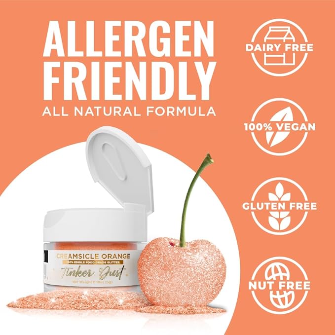 Bakell - Creamsicle Orange Tinker Dust (5g, 1x Jar) Edible Glitter for Food, Desserts, and Beverages!