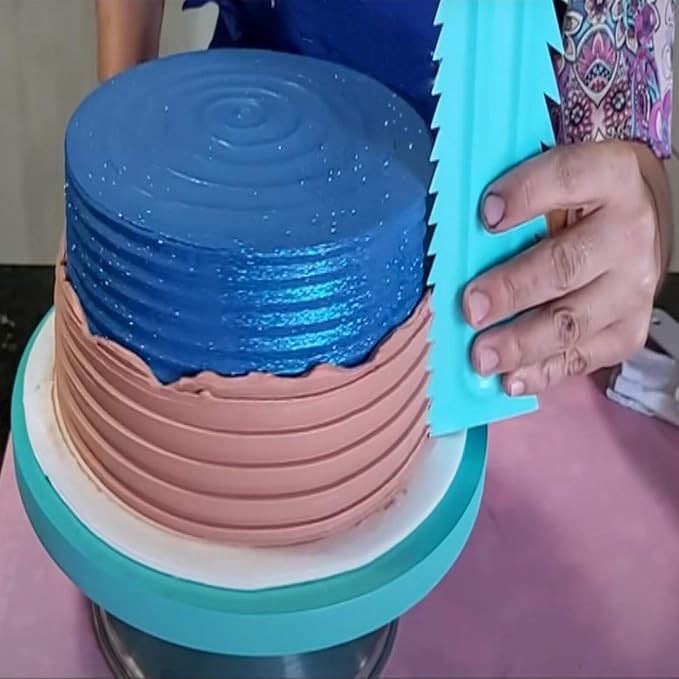 Antallcky Cake Scraper Polisher Set of 6 Pack Decorating Comb and Icing Smoother Mousse Butter Cream Cake Edge Tools, Plastic Sawtooth 12 Design Textures-Blue