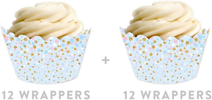 Andaz Press Party Cupcake Wrapper Decorations, Baby Blue with Pink and White Dots, 24-Pack, Theme Colored Bulk Cake Supplies, Gender Reveal Baby Shower 1st Birthday