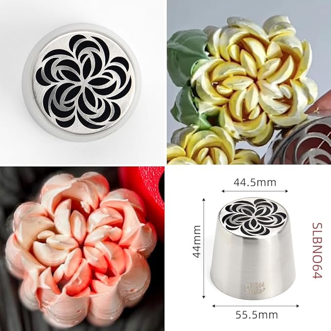 5 Pieces Stainless Steel XXL Russian Icing Nozzle Kit with 1 Ruffle Tip & 1 Clean Brush,Cake Decorating Frosting Piping Tip,Pastry Baking Tools