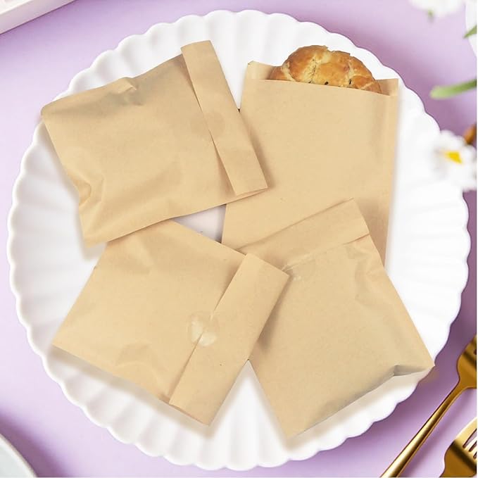 150 Pcs Kraft Paper Cookies Bags, 4.7x6.5 Inch Small Paper Bakery Bags for Treats, Brown Greaseproof Paper Pastry Bags for Cookies, Snack, Treats