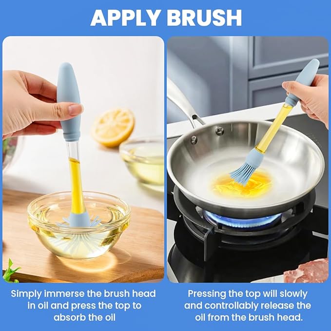 Basting Brush for Cooking, Heat Resistant Spread Oil Butter Sauce, Silicone Heat Resistant Pastry Brushes, Food Brush for Cooking, BBQ, Barbecue, Baking Tool Kitchen Gadget(COLOR:Blue)