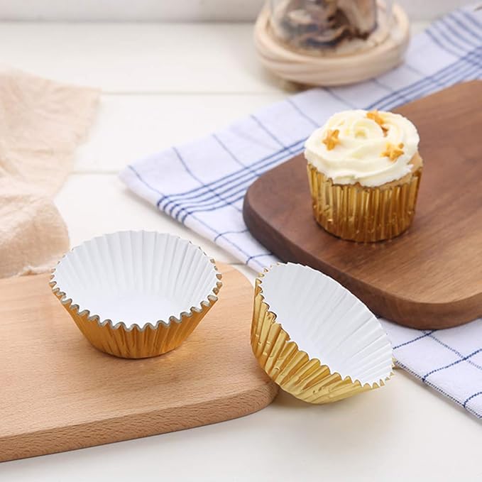 Gold Foil Cupcake Liners,GOLF Standard Size Gold Foil Cupcake Liners Wrappers Metallic Baking Cups,Muffin Paper Cases, 500 Pack