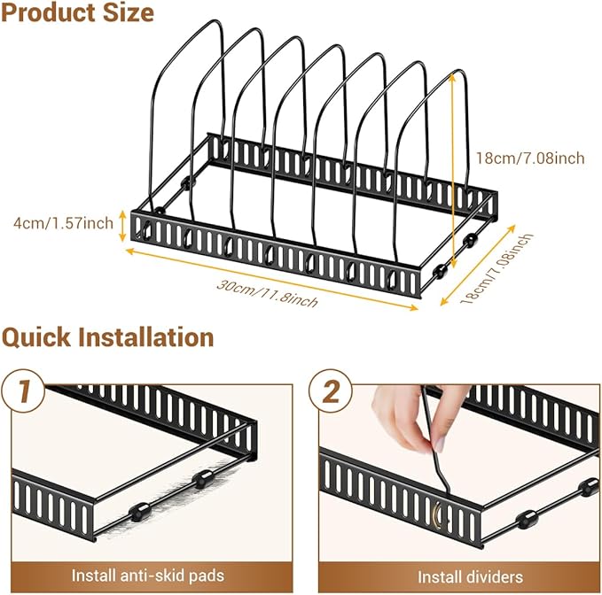 Housolution Cutting Board Organizer Rack, Baking Tray and Cookie Sheet Organizer with 7 Adjustable Dividers, Bakeware Muffin Tin Cupcake Pan Storage Organizer for Cabinet, Black