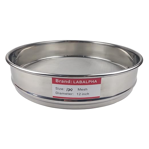 LABALPHA 120 Mesh Lab Sieves, 120 Mesh Test Sieve, 12'' Diameter, 304 Stainless Steel Wire Cloth (0.125mm)