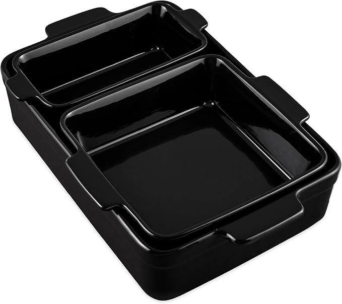 Best Choice Products Set of 3 Large Serving Trays, Party Platters and Ceramic Non-Stick Bakeware For Appetizers, Charcuterie, Snack, Dessert, Casserole, Sour Dough Bread Loaf - Black Licorice