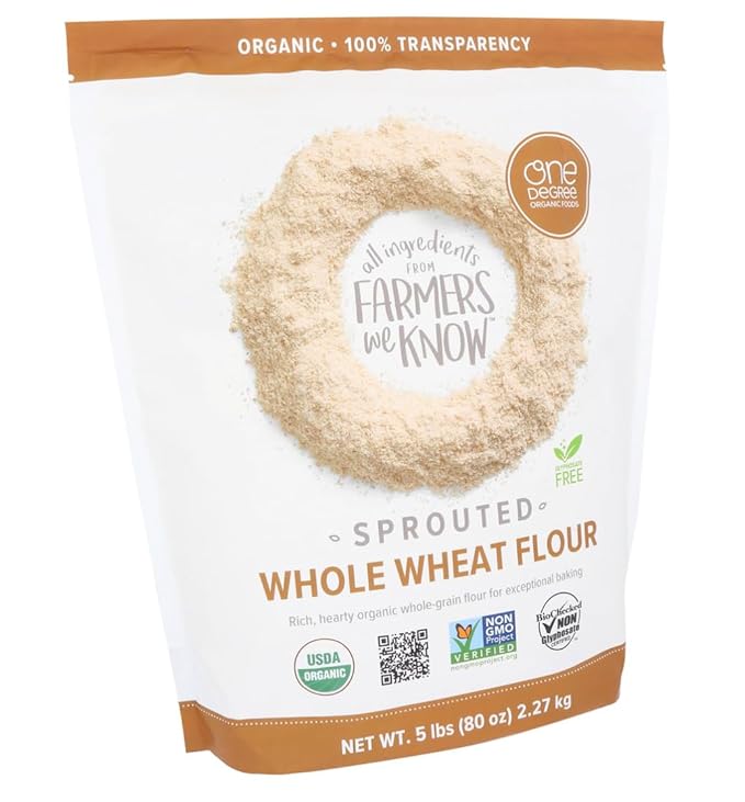 One Degree Organic Foods Sprouted Whole Wheat Flour 5lb – Organic, Non-GMO, Vegan, Plant-Based Baking Flour – Ideal for Bread, Muffins & More + LuxProdX Sticker