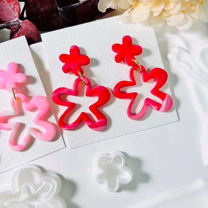2PCS Flower Polymer Clay Cutters – Floral Clay Earring Cutters for Spring Jewelry, Cute Clay Tools for Polymer Clay Crafts and DIY Gift Making