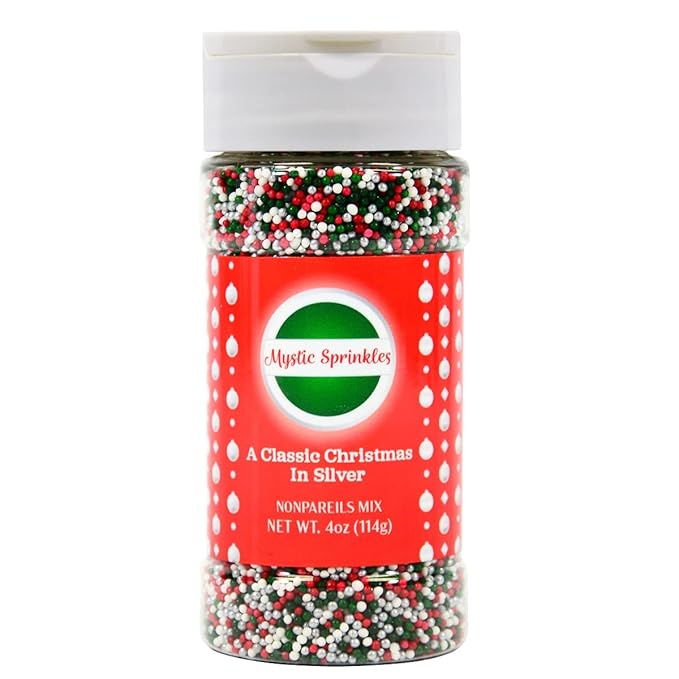 Mystic Sprinkles Christmas Holiday Sprinkle Mixes (A Classic Christmas in Silver Nonpareil Mix 4oz)