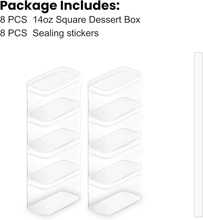 Plastic Rectangle Dessert Cups Boxes with Lids,Plastic clear packaging for baked,Cookie Tiramisu Containers for Fruit,Pudding,Mousse,Parfait Cups With Lids(8, Rect 4.6 * 2.4 * 2.7 IN-Boxes)