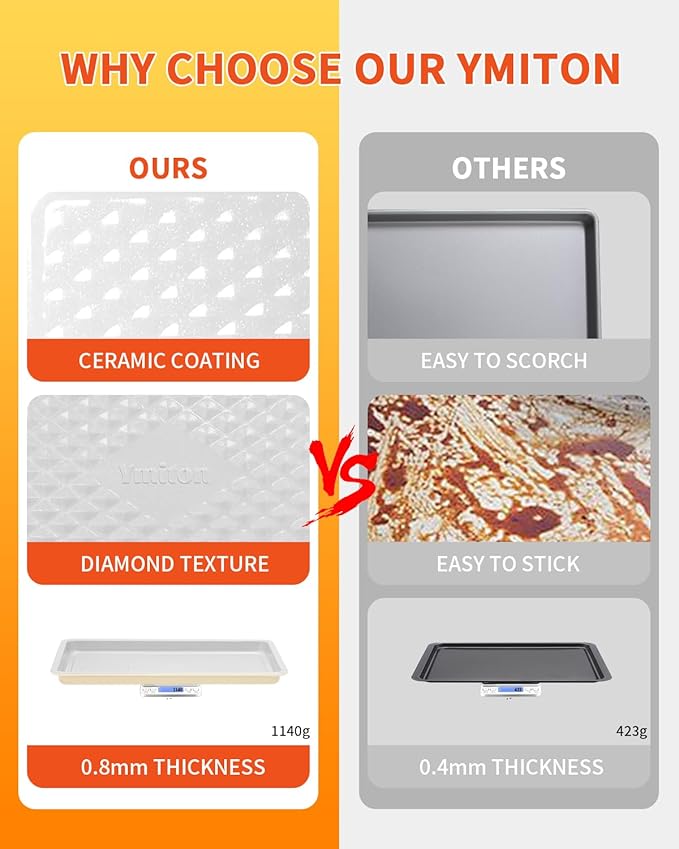 Nonstick Ceramic Baking Sheet With Rack, 3-Pack Half/Jelly Roll/Quarter Sheet Pan, Non-Toxic, PTFE & PFOA Free, Warp-Free, Oven Safe 550°F, Dishwasher Safe, Aluminized Steel, Gray Yellow