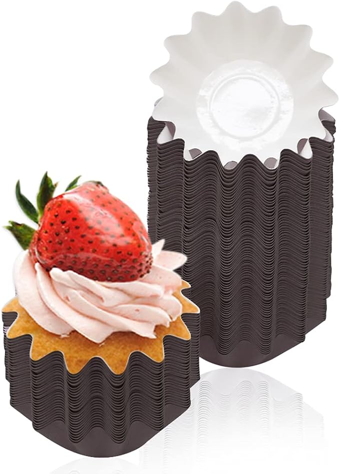 100 PCS Baking Cups Cupcake Liner Flared Brioche Standard Muffin Wrappers Greaseproof Coated Paper Cup for Wedding Birthday Holiday Party or Baby Shower (Brown)