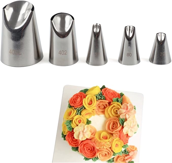 FantasyDay 5 piece Stainless Steel Rose Flower Piping Tips Piping Nozzles Cake Decorating Supplies Cookies Cupcake Icing Decorating Supplies Decorating Kits Frosting Icing Tips Baking Set Tools #3