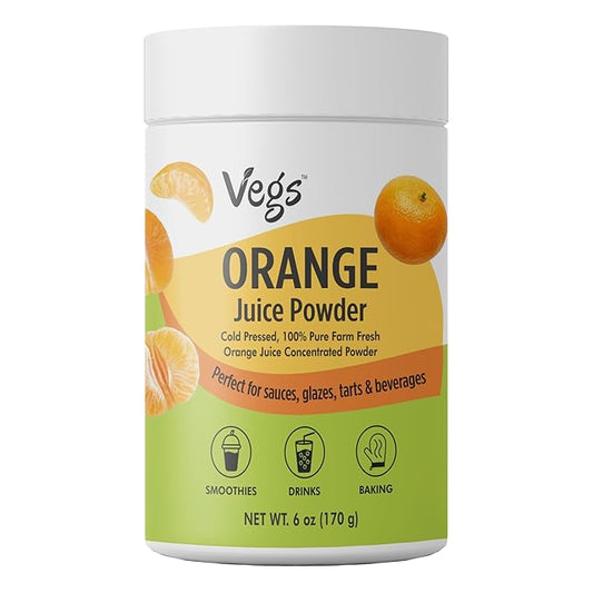 Vegs Orange Fruit Juice Powder - Freeze Dried & 100% Natural Orange Juice Concentrate - Flavoring Powder for Drinks, Smoothies & Baking - Sugar-Free, No Preservatives, Non-Gmo - 6 oz