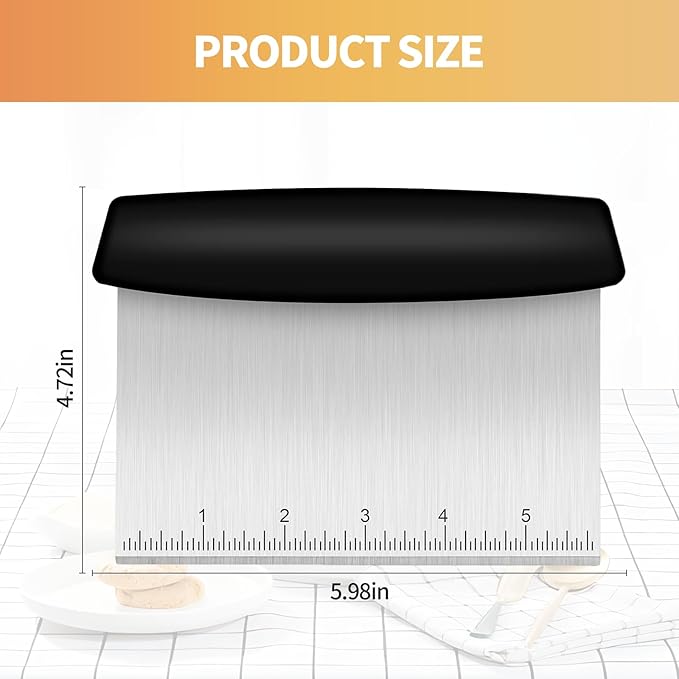 Bench Scraper Cutter,Pastry Scraper with Non-Slip Ergonomic Handle,Stainless Steel Dough Cutter for Baking and Cooking