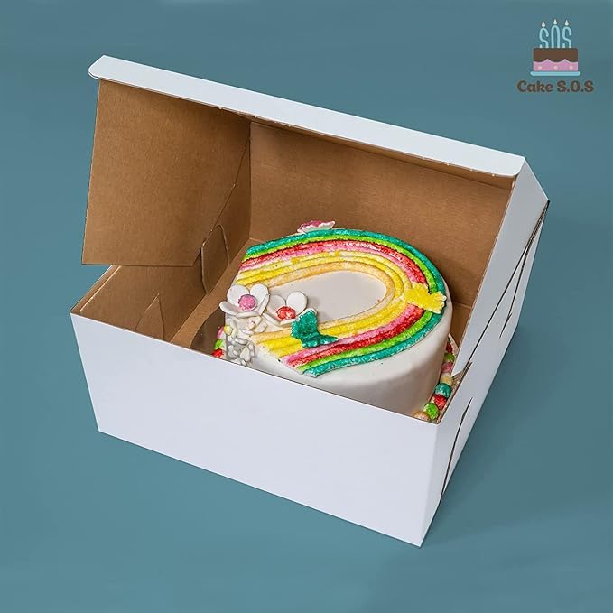 10x10x5 inches Corrugated Heavy-Duty White/Brown Sturdy Kraft Cake Boxes (50-Pack)