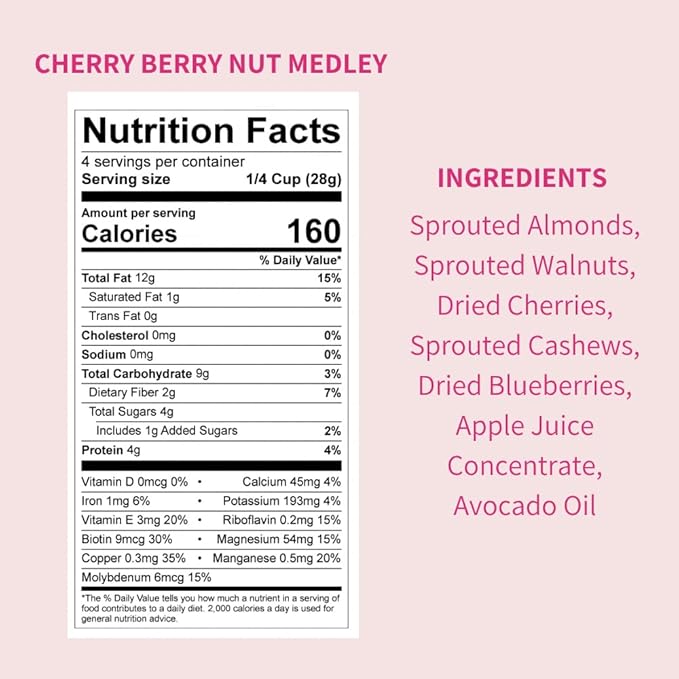 Daily Crunch, Zero Seed Oils, Gluten Free, 4oz (6 Pack, Cherry Berry Sprouted Nut Medley)