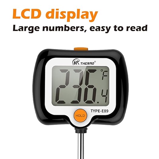 Digital Candy Thermometer with Adjustable Display, 304 Stainless Steel Probe, -58°F~572°F, Includes 2 Pot Clips & Heat-Insulating Pad for Sugar Syrup, Jam, Chocolate, Frying Oil (Black)