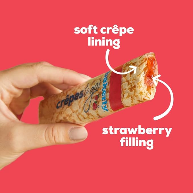 bakerly Strawberry Filled Crepes to go! Non GMO, Free from Artificial Flavors & Colors, Pack of 4, 6-Count (24 Total Crepes)