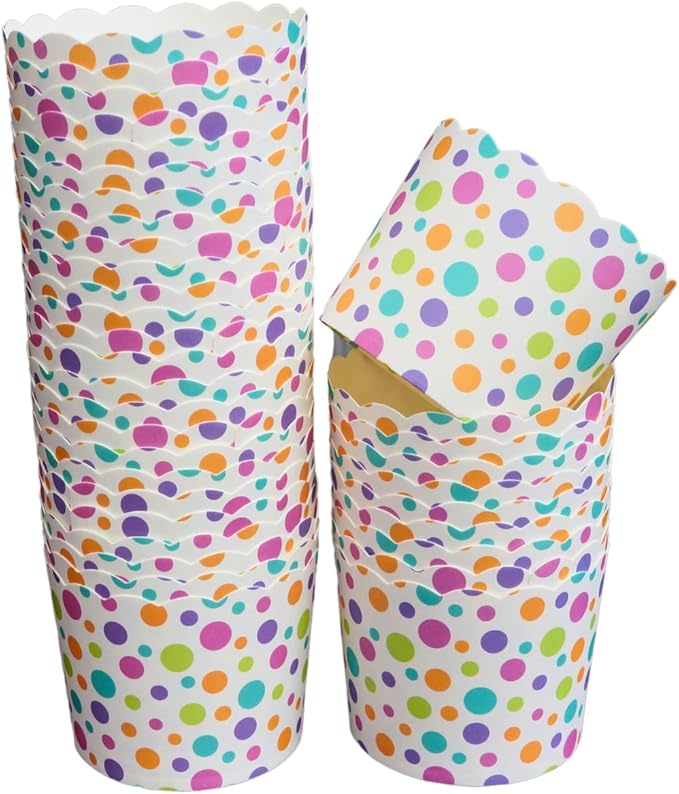 Paper Baking Cups (Polka Dots), Greaseproof Disposable Cupcake Liners (Multi, Large Cups (50-Pack))