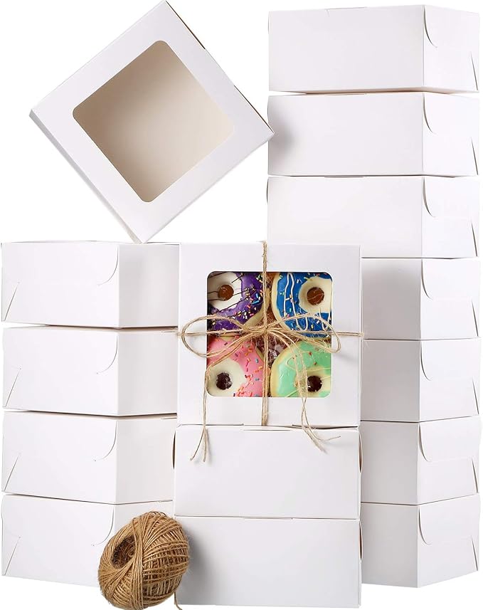 50 Pieces Bakery Box with Window Cookie Boxes Mini Kraft Boxes Gift for Pastries, Candy, Pie, Cupcakes, Soap Packaging for Homemade Soap(White,6.3 x 6.3 x 3 Inch)