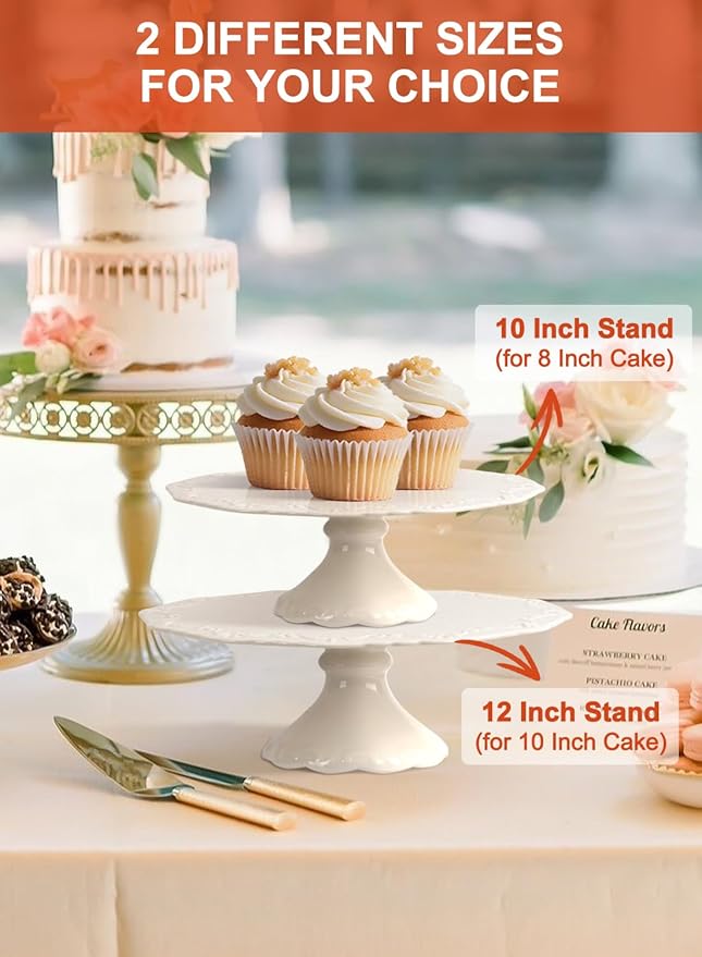 10" White Cake Stand for 8" Cake, Porcelain Cake Plate, Cake Pedestal Stand, Round Dessert Stand, Wedding Cake Stand for Party, Birthday, Baby Shower, Christmas, Home Decorating Cake Display Stand