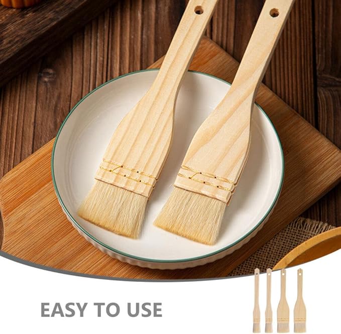 STOBAZA Wooden Handle Oil Brush 4 Pack Pastry Brushes for Baking Bbq Basting Brush for Grilling Kitchen Cooking Tool for Spreading Sauce Butter and Marinade