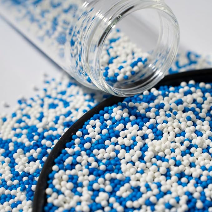 Sprinkles, White Edible Pearl Sprinkles for Cake Decorations, Baking, Ice Cream, Cookies, Cupcake Topper Edible Pearls Sprinkles - 2mm Matte White Sugar Pearls for Cake Decorating ( 130g/4.6oz )1 Bottle (2mm Blue white)