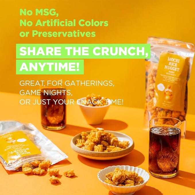 Mochi Rice Nuggets – Japanese Rice Crackers, Rice Crispy Treats, Japanese Snacks, No MSG, No Artificial Colors or Preservatives, Made in Japan, arare rice crackers, Honey Glazed 4.9oz (140g)
