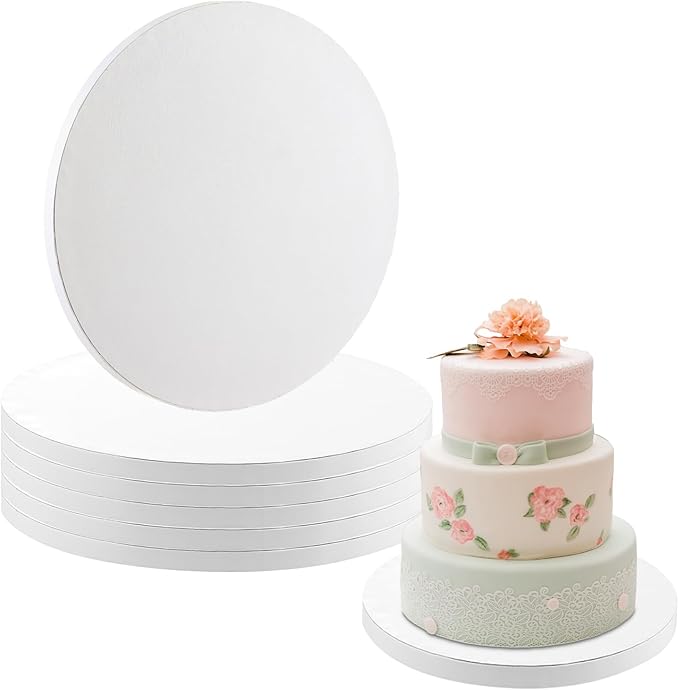 5 Pack Cake Boards 12 Inch Round Cake Drum White 1/2” Thick Cake Drums Corrugated Cardboard Cake Base for Multi-Layer Cakes Sturdy Cake Decorating Supplies