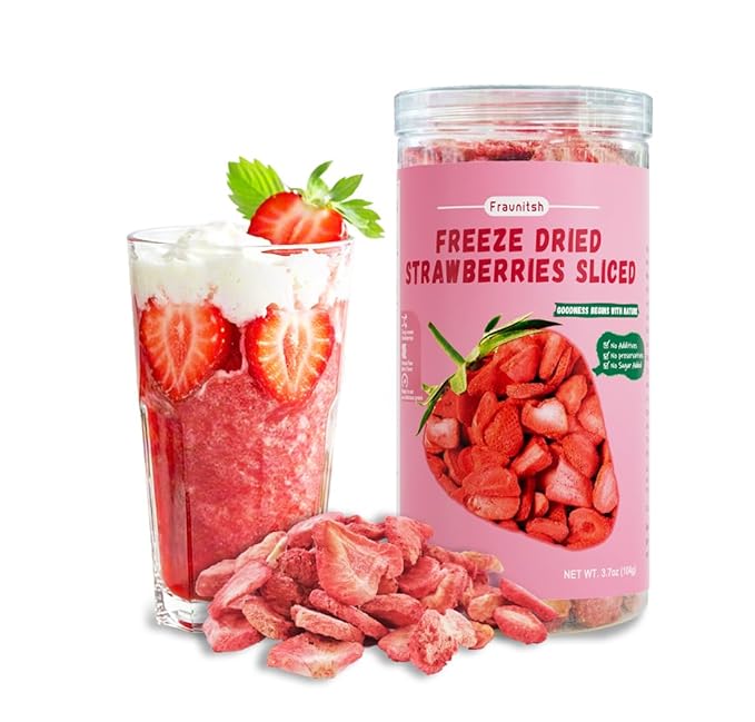 Fraunitsh Freeze Dried Sliced Strawberries, 3.7oz | Natural Whole Strawberries Slices | Dried Strawberry | No Sugar & Additives | Dehydrated Fruit Snack or Rehydrated for Salad Smoothie Baking (3.7oz)