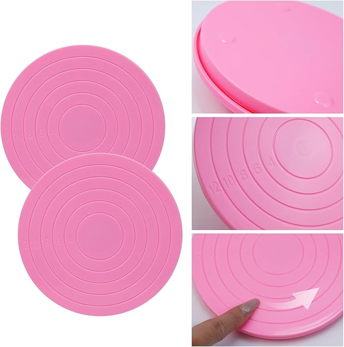 2Pcs Cake Decorating Turntable,5.5inch Rotating Turntable, Turns Smoothly Revolving Cake Stand Decorating Baking Tools Accessories Supplies for Cookies Cupcake,Pink