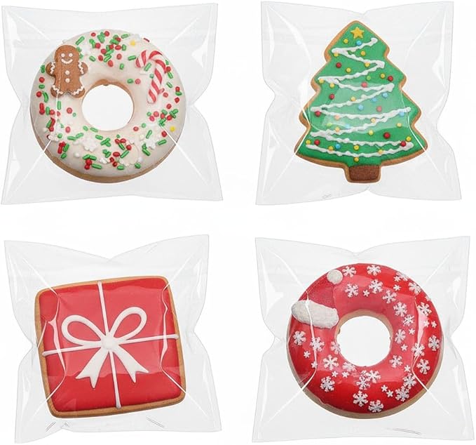 JCXGRVC 500Pcs 5 x 5Inch Clear Cellophane Single Donut Bags Individual Macaron Cookies Bags Packaging Bakery Treat Bag for Soap Chocolate Truffle Ore Wedding Bab Shower Birthday Party Favors