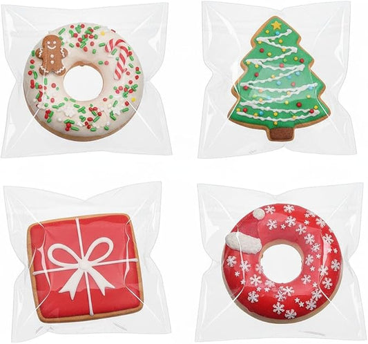 JCXGRVC 500Pcs 5 x 5Inch Clear Cellophane Single Donut Bags Individual Macaron Cookies Bags Packaging Bakery Treat Bag for Soap Chocolate Truffle Ore Wedding Bab Shower Birthday Party Favors
