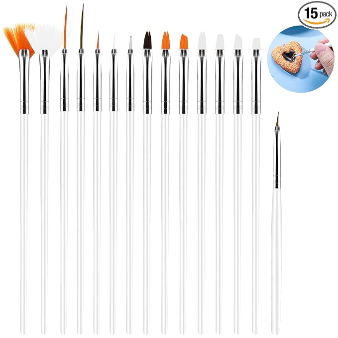15pcs Cake Painting Brushes, Cake Decorating Brushes Kit, Food Paint Brush Tools, Fondant Sugar Cookie Painting Brushes Supplies for Cake Decoration (White)