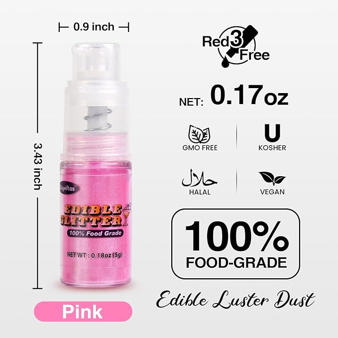 Pink Edible Glitter Spray 5g, Shimmer Edible Glitter for Cocktails, Food Grade Luster Dust for Beverages & Cake Decorating, Drinks, Baking, Chocolate