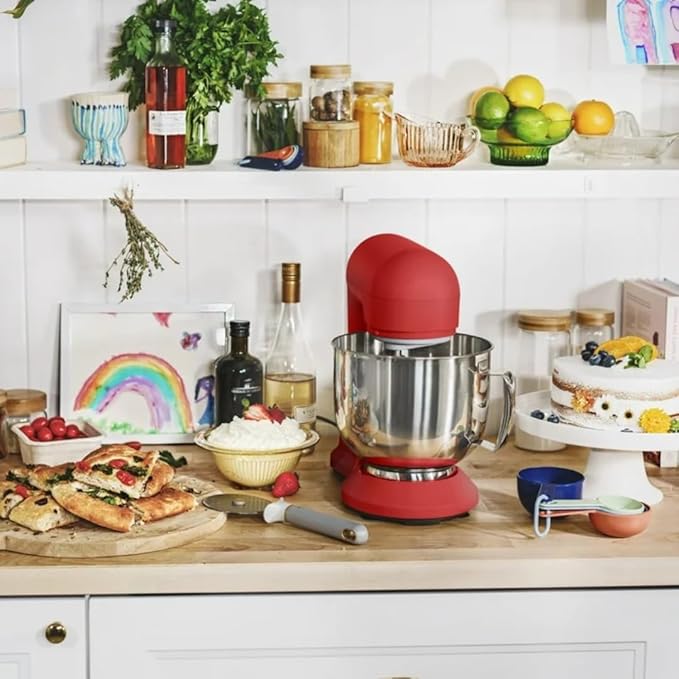 Beautiful 5.3QT 300W Stand Mixer with 12 Speeds, Tilt-Head, Splash Guard & Dishwasher-Safe Accessories, Soft Matte Finish – Mixes Up to 9 Dozen Cookies (Tomato Red)