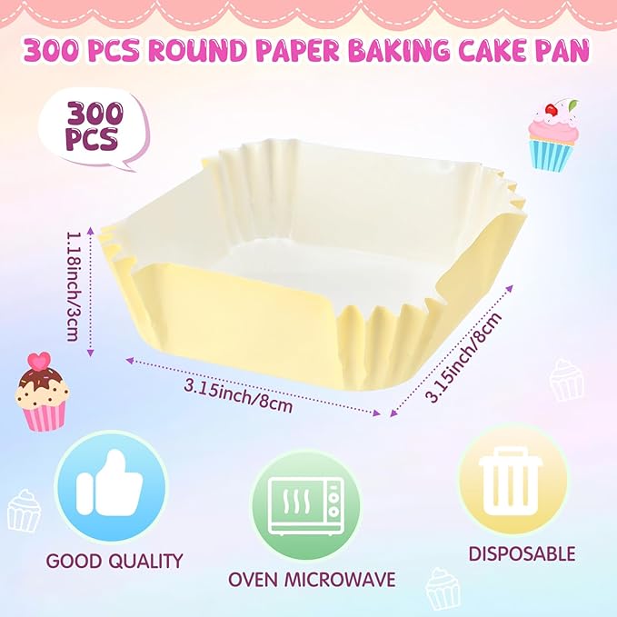 LemonRoad 300pcs Coated Paper Cupcake Liners for Baking Colorful Greaseproof Baking Cup for Muffin Dessert Candy Biscuit Cookies Brownie Wedding Birthday Party Baby Shower(Colorful,Square)
