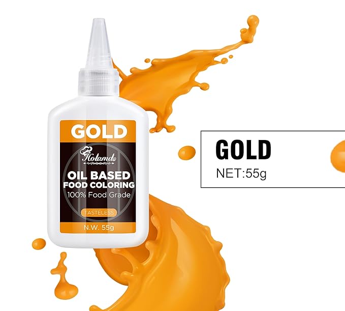 Oil Based Food Coloring Set, Gold Oil Based Food Coloring for Chocolate, Food Grade Food Color Dye for Candy Melts, Baking, Icing, Frosting and Cake Decorating, Flavorless Vibrant - 55g/Bottle