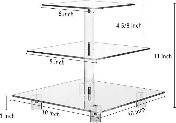Cupcake Stand, 3-Tier Square Cupcake Holder with LED light String, Acrylic Cupcake Tower Display-Dessert Tower-Pastry Stand-Cupcake Tier Stand for Wedding, Birthday party ( Blue Light)