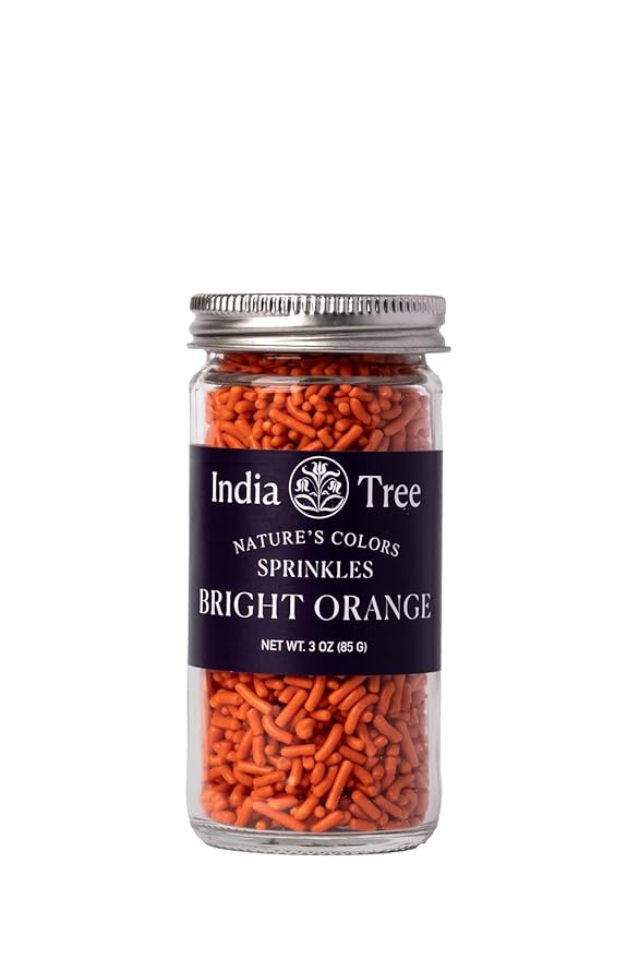 Bright Orange Sprinkles – Vegan, Non‑GMO, Dye‑Free, Allergen‑Free, 3 oz Jar – India Tree Nature’s Colors