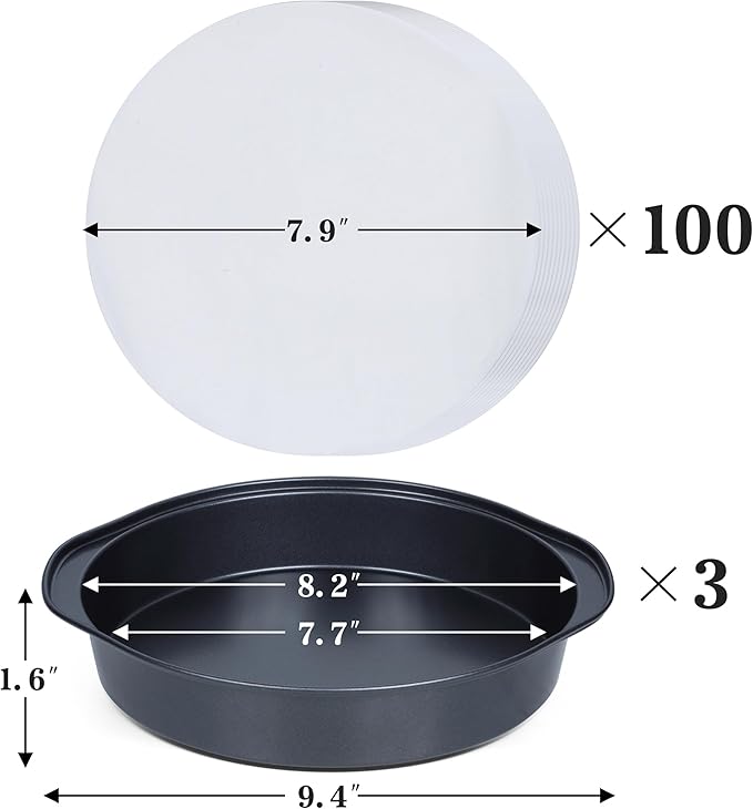Cake Pan Set - 138 Piece 8-inch Round Cake Pans, Carbon Steel Cake Pan with Handles, Cake Decorating Kit with Parchment Papers, Piping Bag and More Accessories