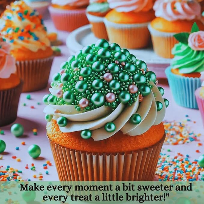 Confect Sprinkle- Love Disco Balls Green Shimmer Pearls - Edible Sprinkles for Cake and Cupcake Decoration – Vegan, Gluten-Free, Nut-Free, Soy-Free, Dairy-Free, Palm Oil-Free - 4.2 Oz