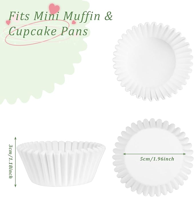 1000 Count White Paper Cupcake Liners, Standard Size 2 Inch, Unbleached Baking Cups for Muffins and Cupcakes (White, 2 Inch)