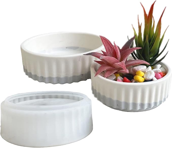 Round Vertical Striped Flower Pot Silicone Mold Succulent Planter Vase Concrete Mold Plaster Epoxy Resin Cement Clay Storage Box Mould