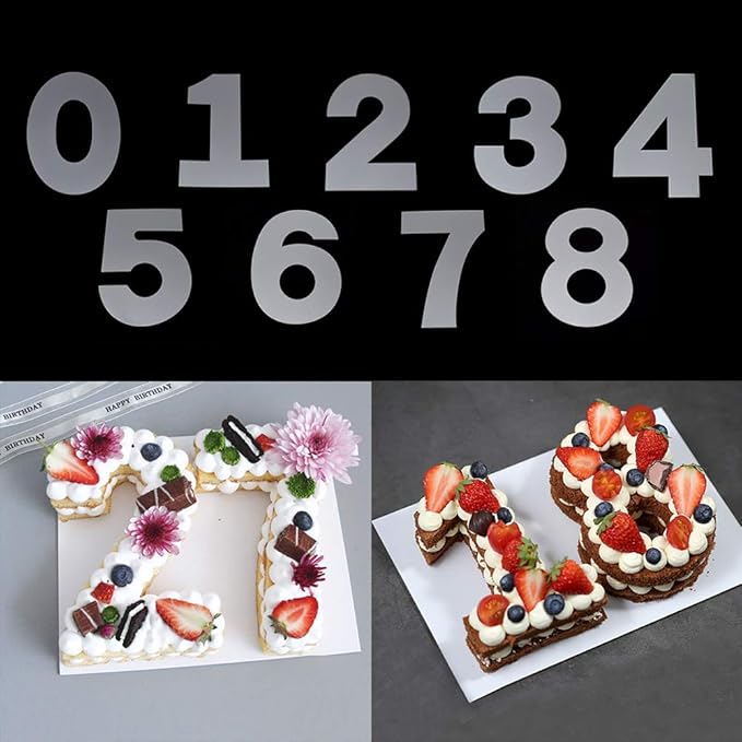 RAYNAG 0-8 Cake Number Stencils Flat Plastic Numbers Cutting Templates Molds 6 Inch Numerical Stencils for DIY Numbers Cakes/Cookies