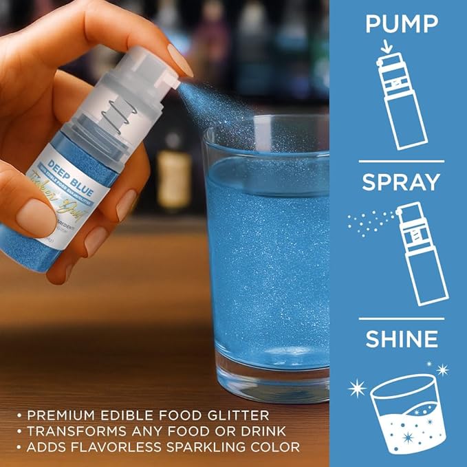 Bakell - Deep Blue Tinker Dust (4g, 1x Mini Spray Pump) Edible Glitter for Food, Desserts, and Beverages!