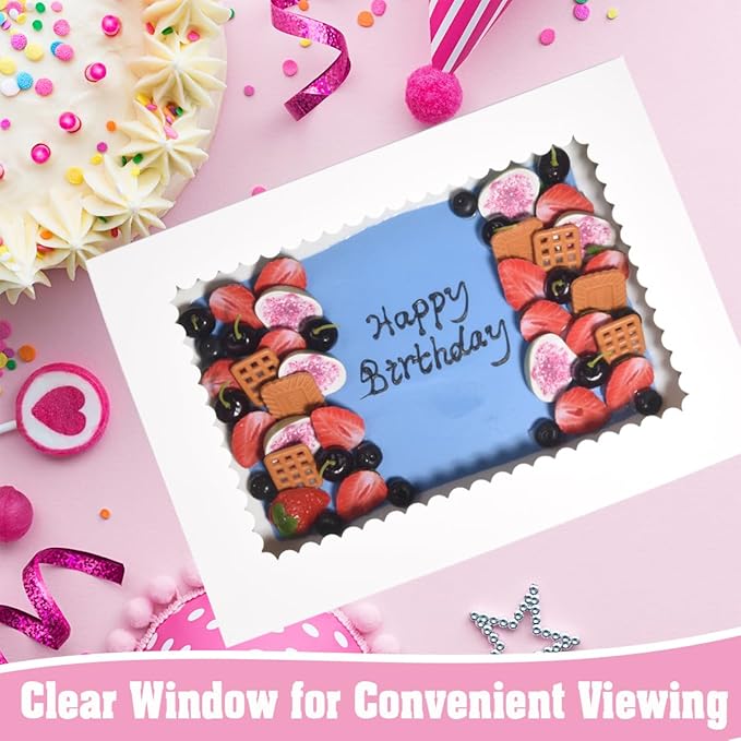 JJO 14x10x4 Inches 10 Pack Cake Boxes with Cake Board,White Bakery Boxes for Quarter Sheet Cakes,Donuts,Cupcakes, Brownie&Pie