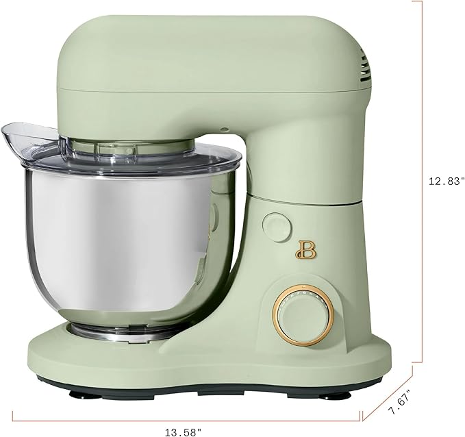 Beautiful 3.5 Qt Tilt-Head Stand Mixer | 12-Speed 300 W Motor | Stainless Bowl Beater, Dough Hook & Whisk by Drew Barrymore (Sage Green)